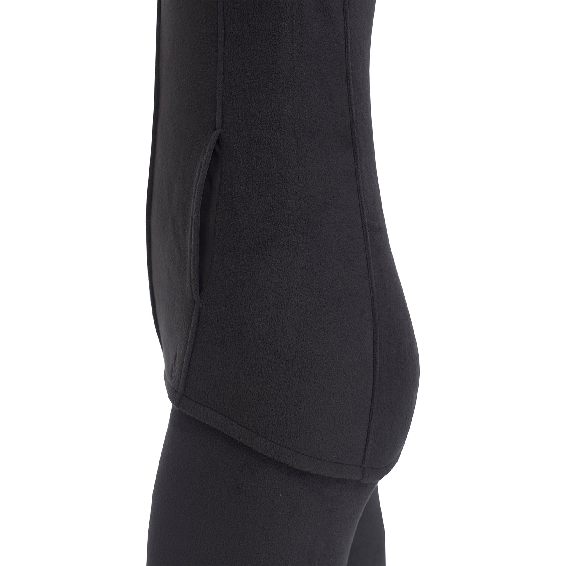 upper body of A lady wearing black full zip vest