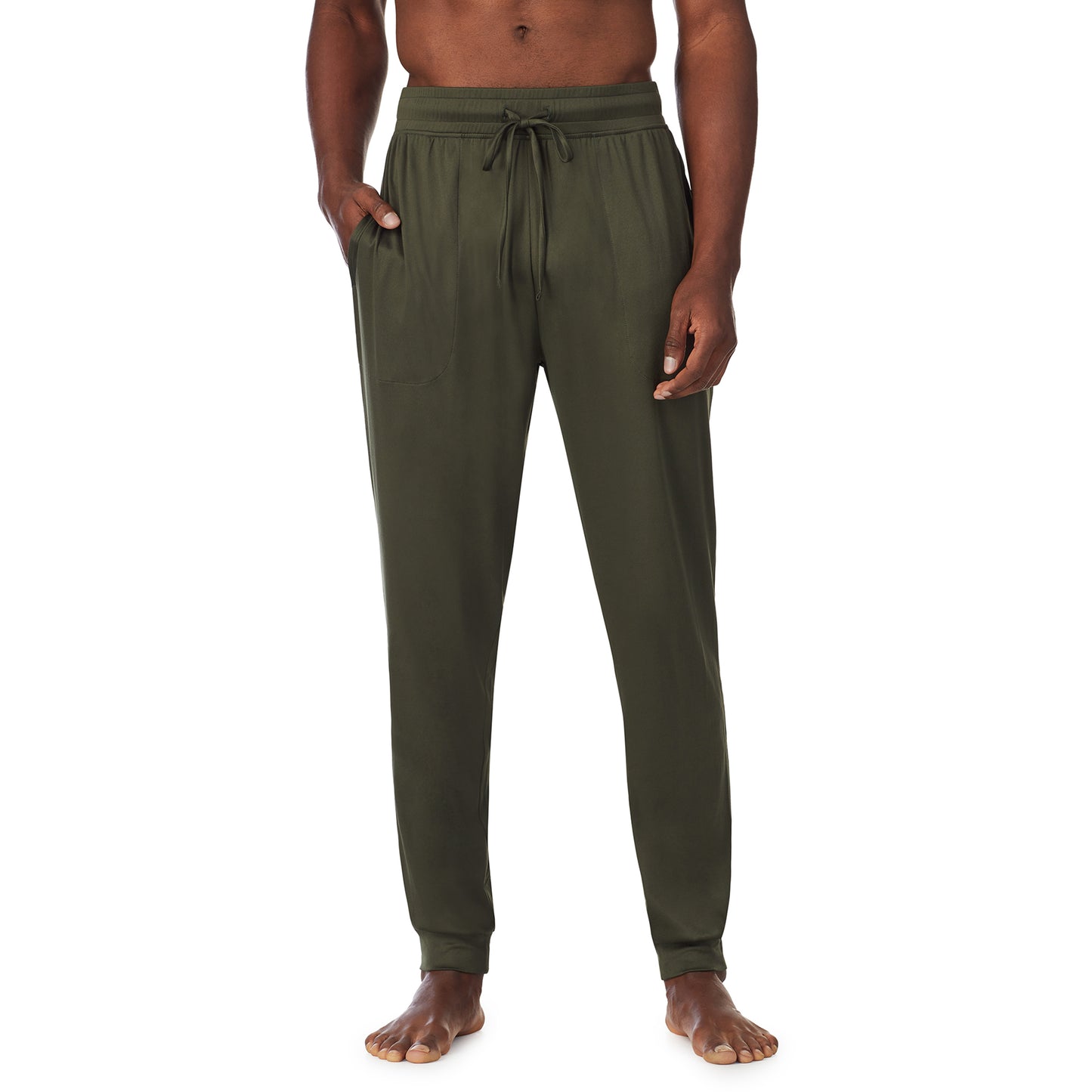 Olive;Model is wearing size M. He is 6'0", Waist 31", Inseam 32"@ A man wearing black pant