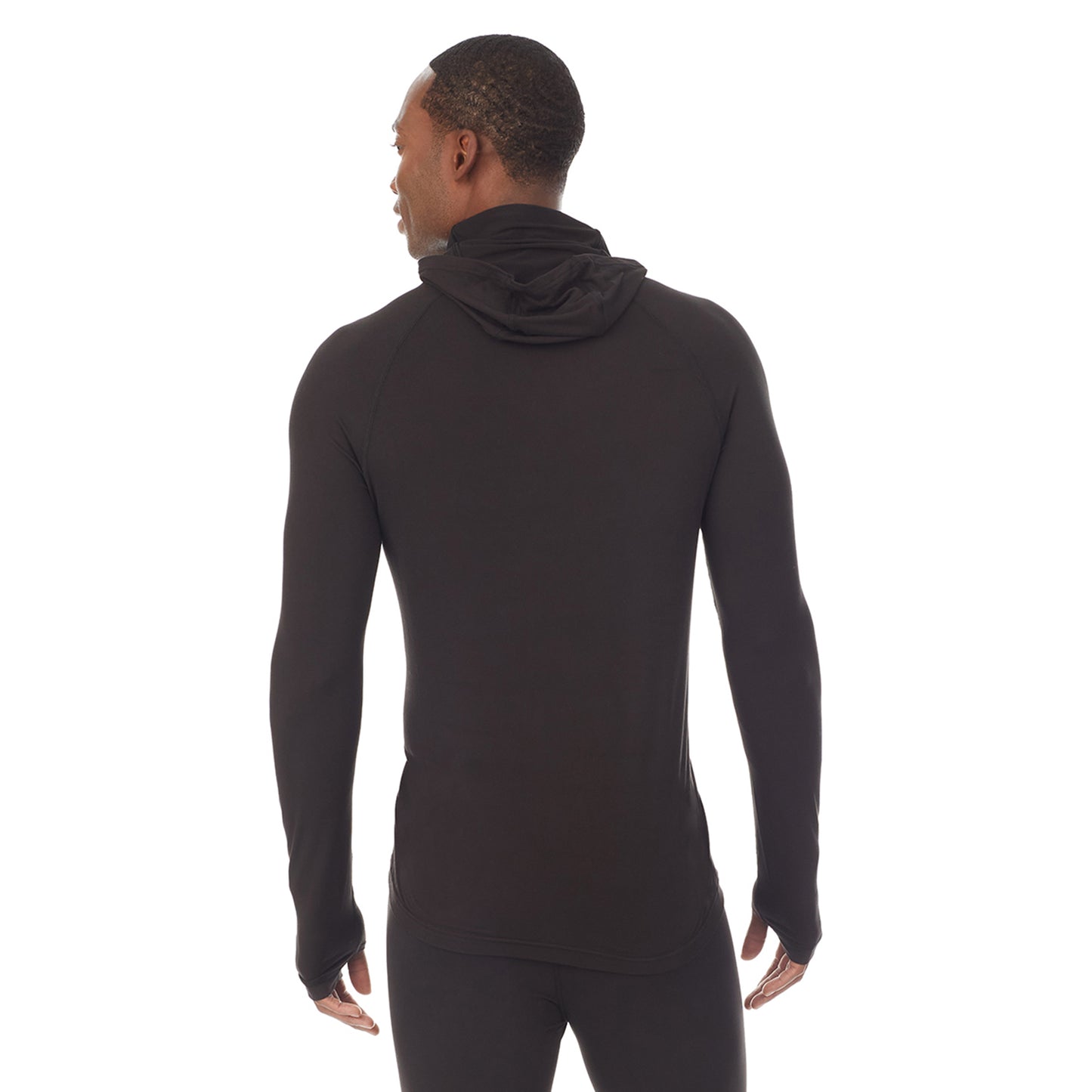 Black; Model is wearing size M. He is 6'2", Waist 31", Inseam 34".@A man wearing long sleeve black balaclava