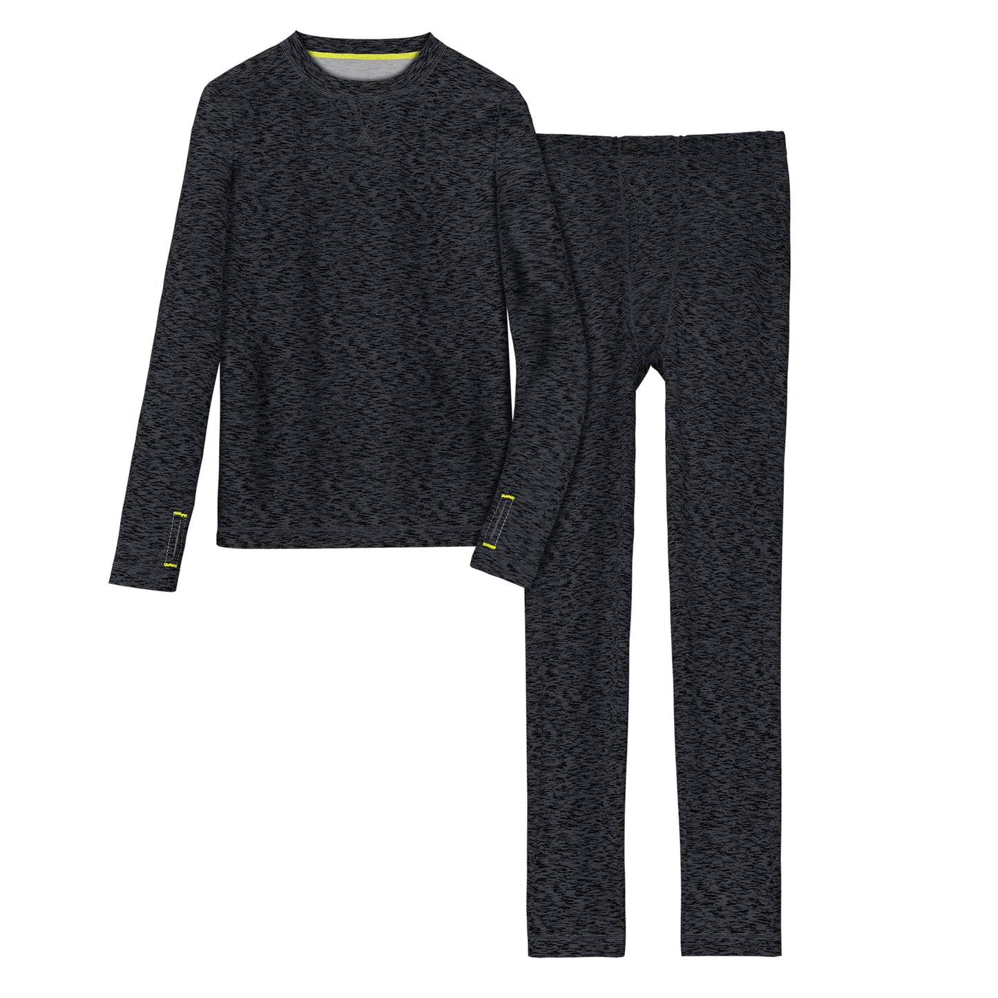 Dark Grey Space Dye;@A grainy dark grey long sleeve crew t-shirt and pant set