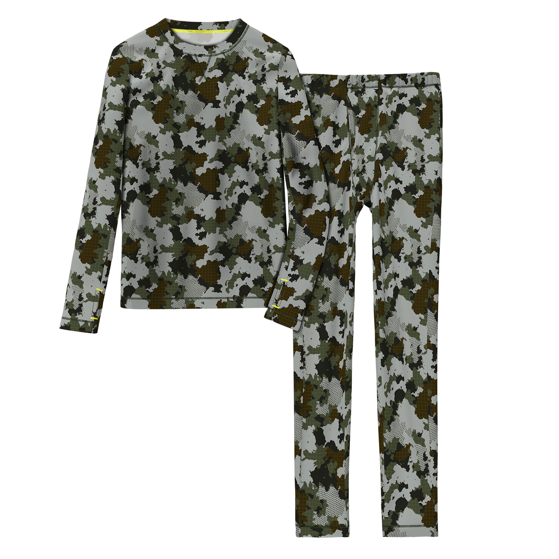 A green camo long sleeve crew t-shirt and pant set