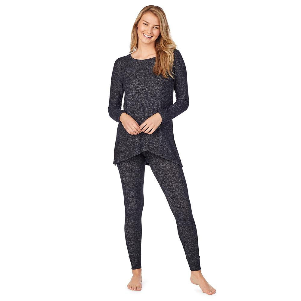 Dark Heather;Model is wearing size S. She is 5'9", Bust 32", Waist 23", Hips 34.5" @ A lady wearing softknit long sleeve crossover tunic