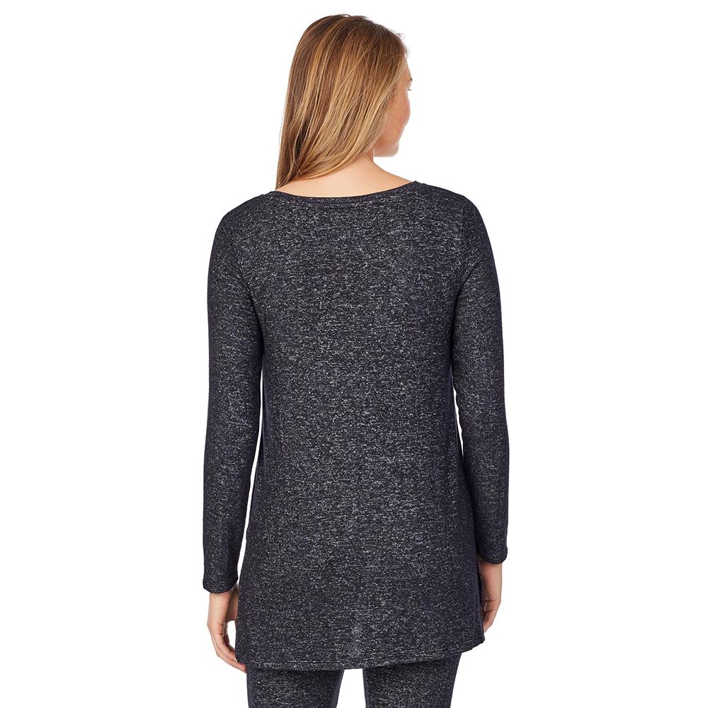 Dark Heather;Model is wearing size S. She is 5'9", Bust 32", Waist 23", Hips 34.5" @ A lady wearing softknit long sleeve crossover tunic