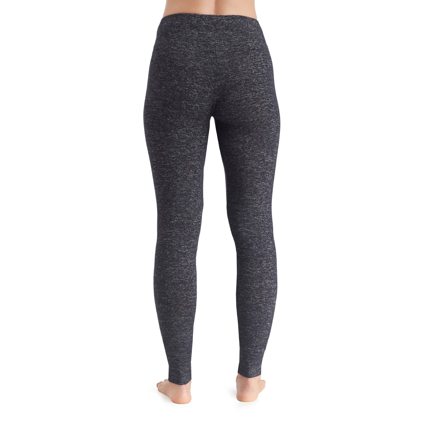 Marled Dark Charcoal; Model is wearing size S. She is 5’9”, Bust 32”, Waist 25.5”, Hips 36”.@A lady wearing a marled dark charcoal legging.