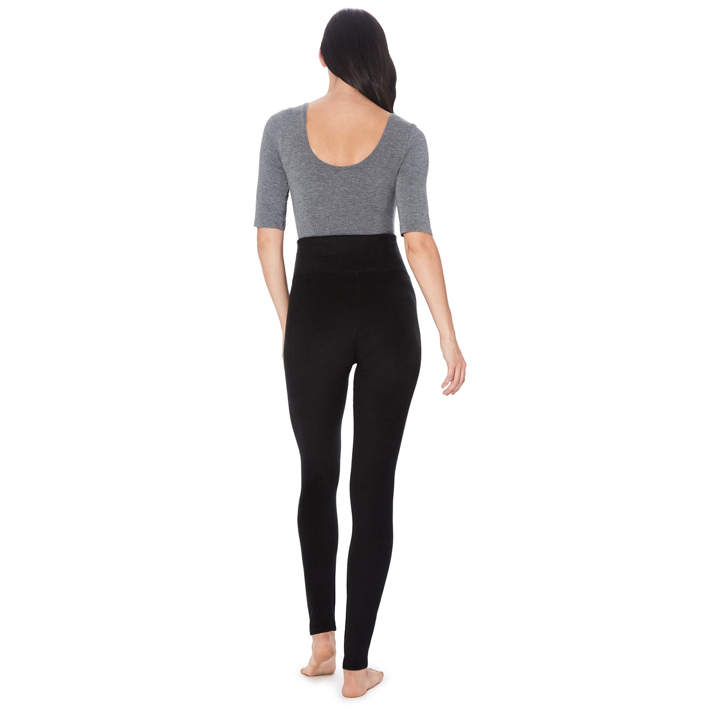 Black; Model is wearing size S. She is 5’9”, Bust 34”, Waist 24.5”, Hips 36.5”.@A lady wearing maternity legging #Model is wearing a black maternity bump.