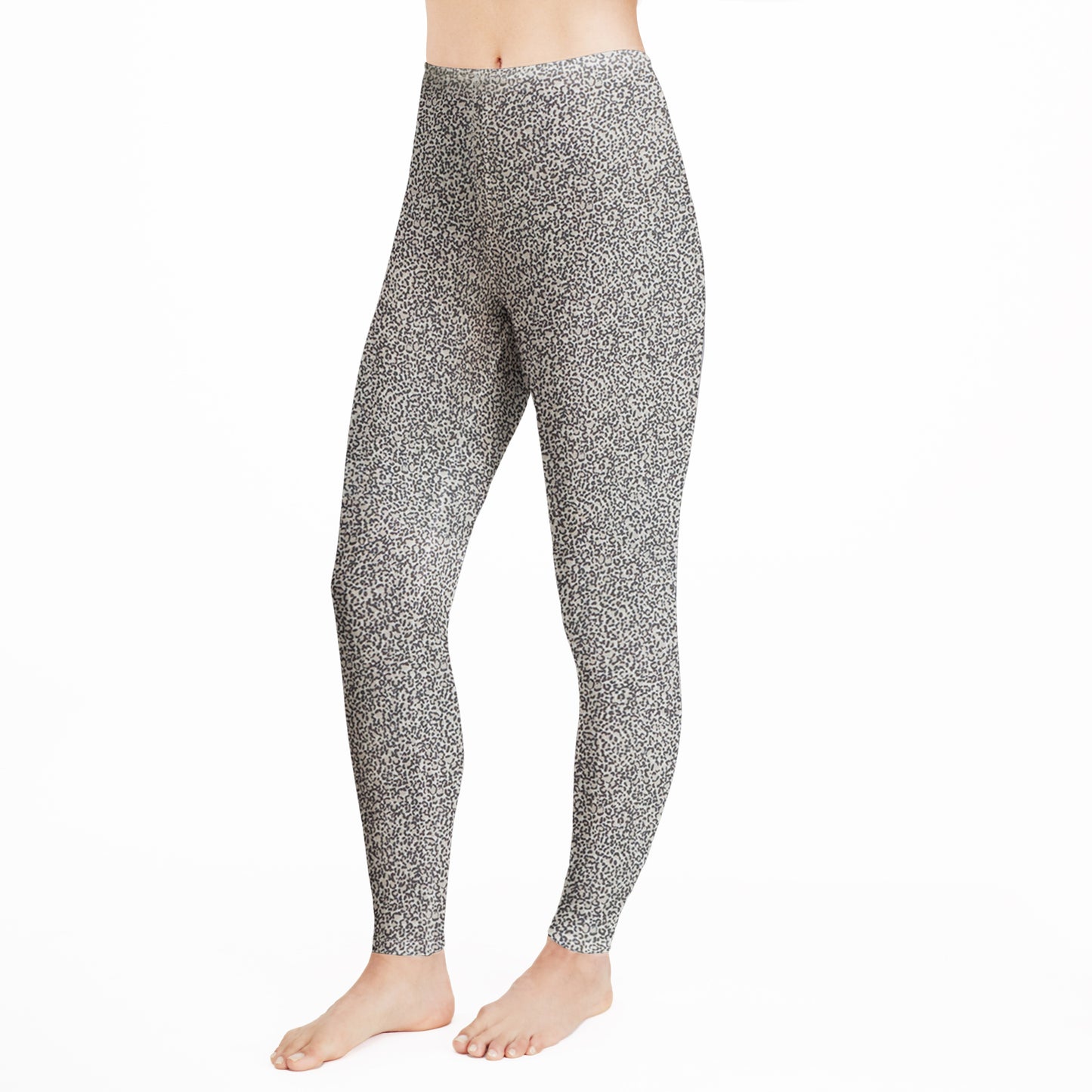 Cheetah; Model is wearing size S. She is 5’9”, Bust 32”, Waist 25.5”, Hips 36”. @A lady wearing a cheetah legging.