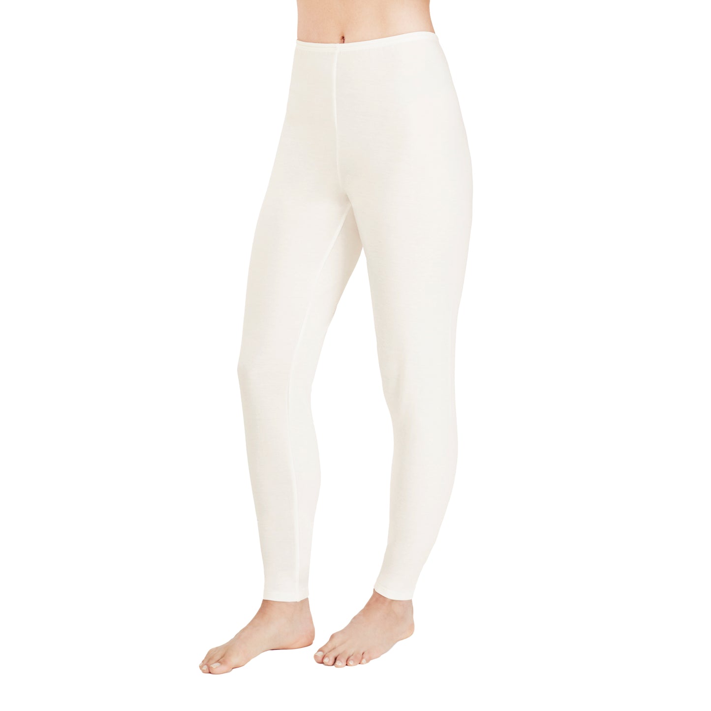 Ivory; Model is wearing size S. She is 5’9”, Bust 32”, Waist 25.5”, Hips 36”. @A lady wearing a ivory legging.