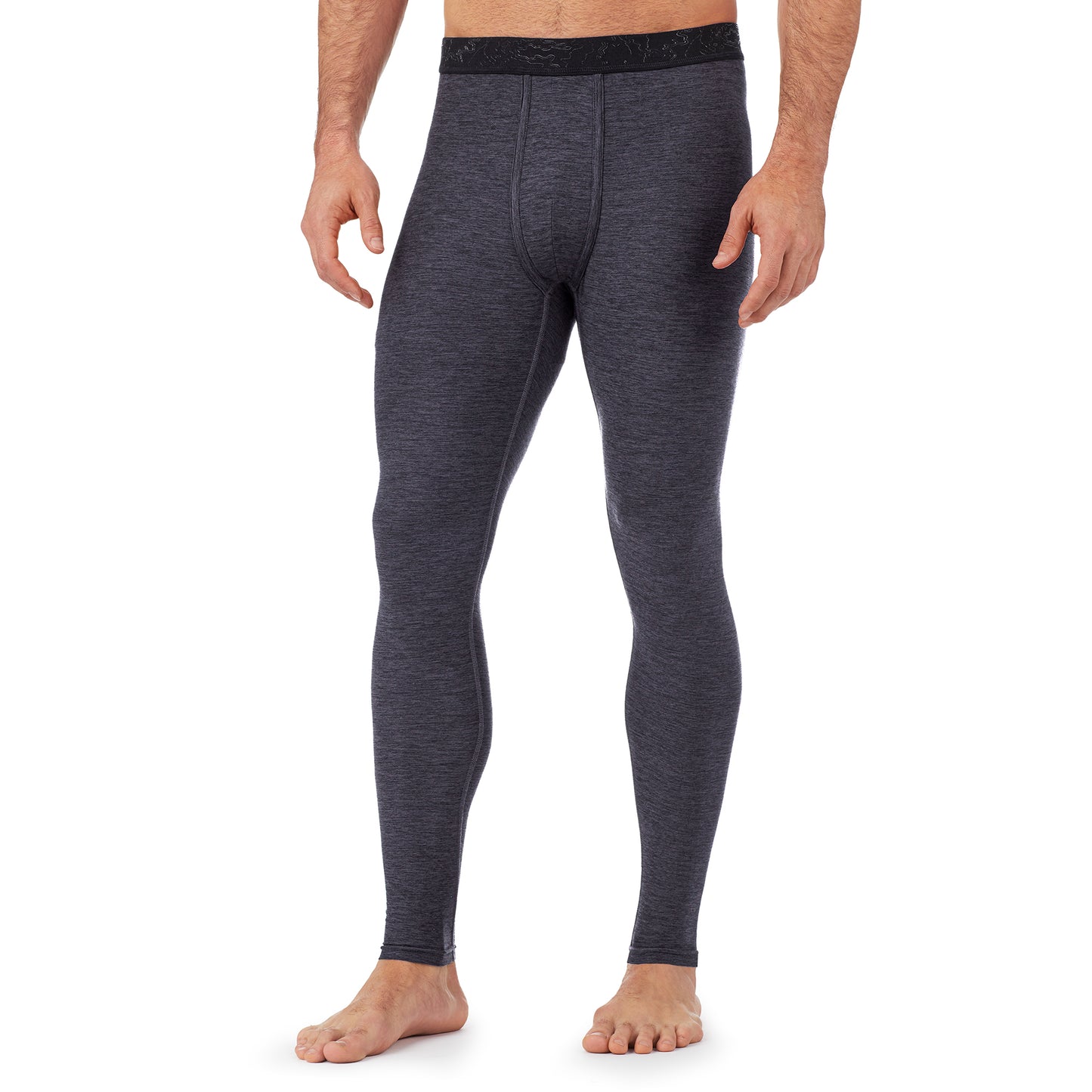 Dark Grey Space Dye; Model is wearing size M. He is 6'1", Waist 31", Inseam 33".@Lower body of a man wearing grey pants
