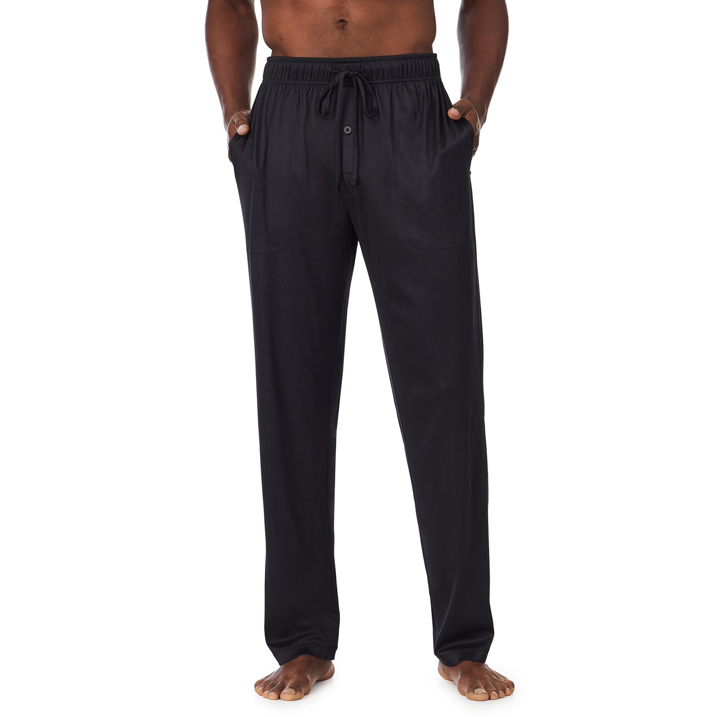 Grey Multi Plaid;Model is wearing size M. He is 6'0", Waist 31", Inseam 32”.@ A lady wearingMens Far-Infrared Enhance Sleep Pant with Grey Multi Plaid print