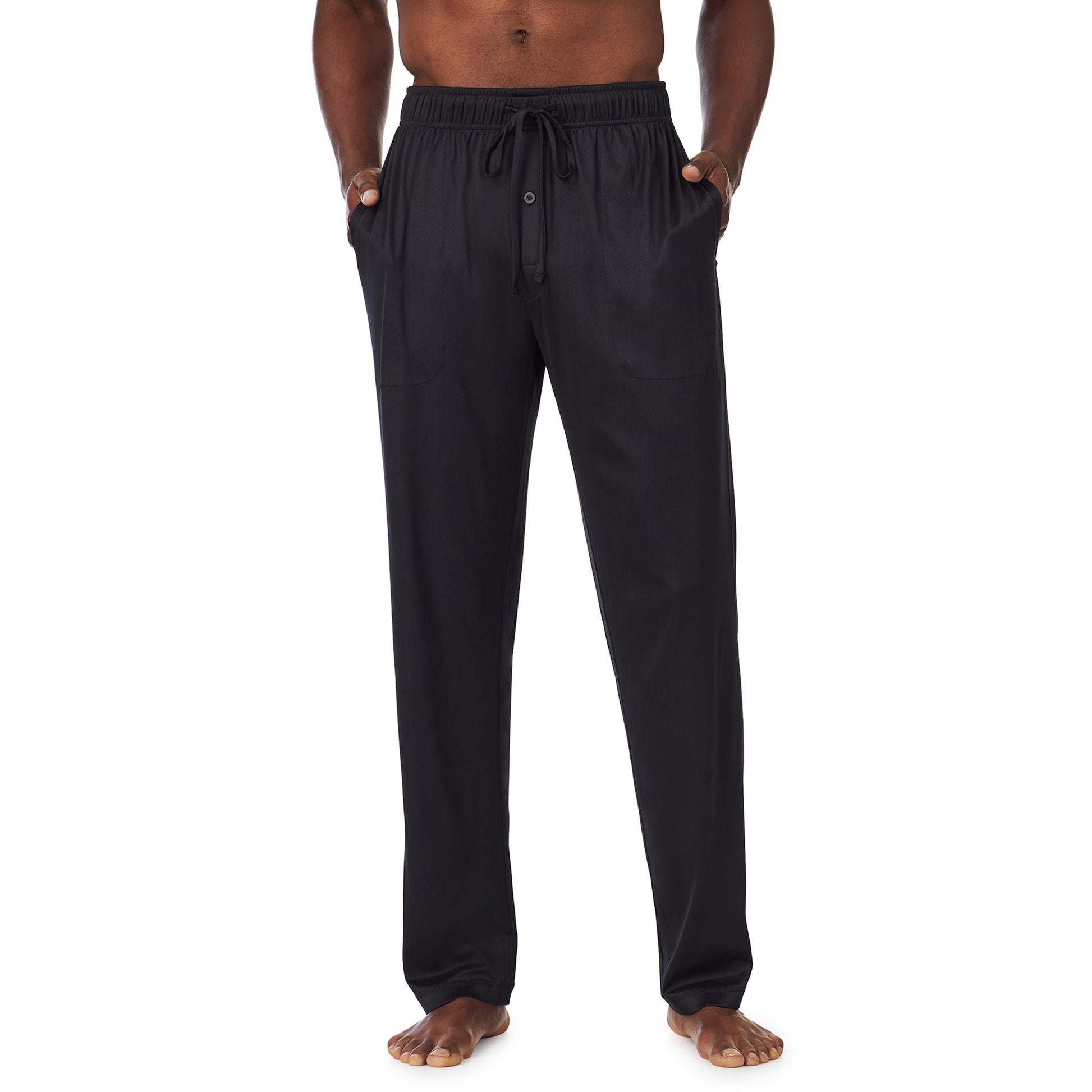 A lady wearingMens Far-Infrared Enhance Sleep Pant with Grey Multi Plaid print