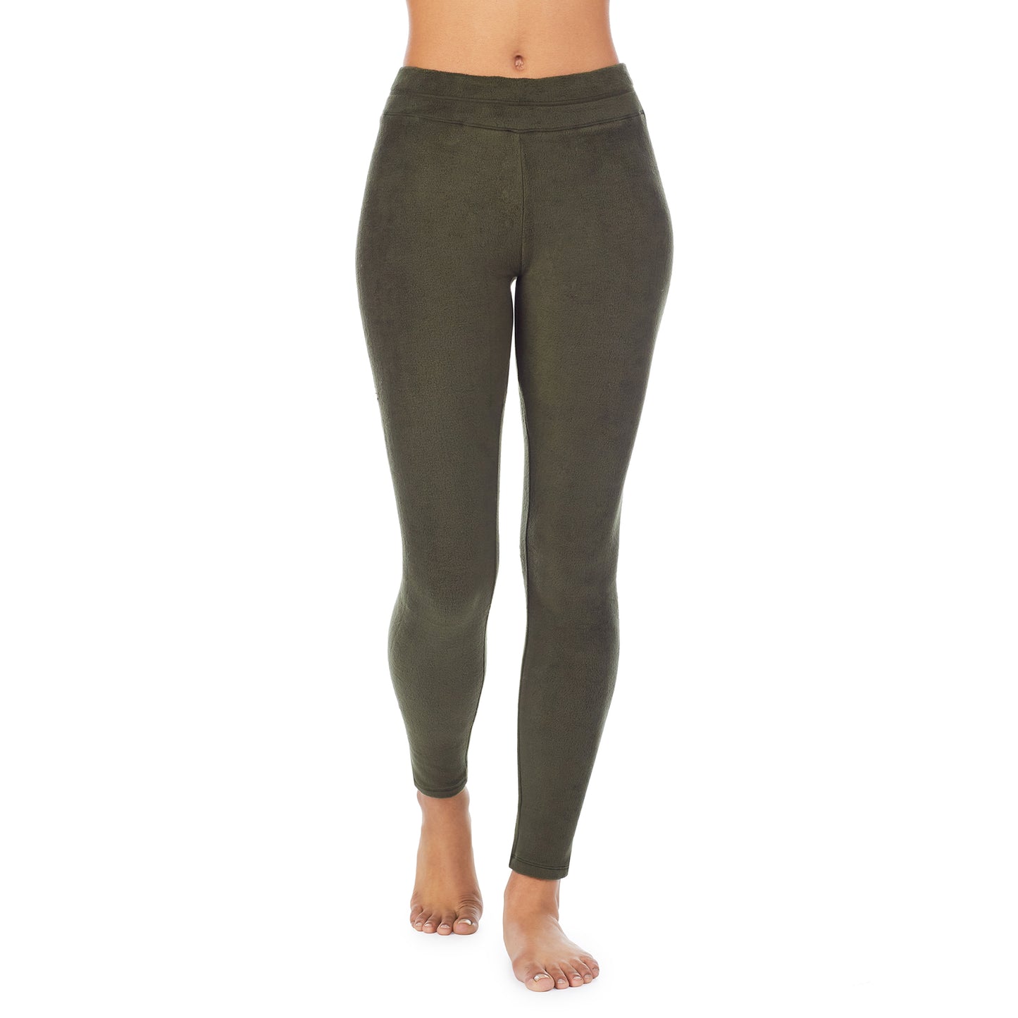 Hunter Green;Model is wearing size S. She is 5’9”, Bust 32”, Waist 25.5”, Hips 36”.@A lady wearing fleecewear with stretch legging