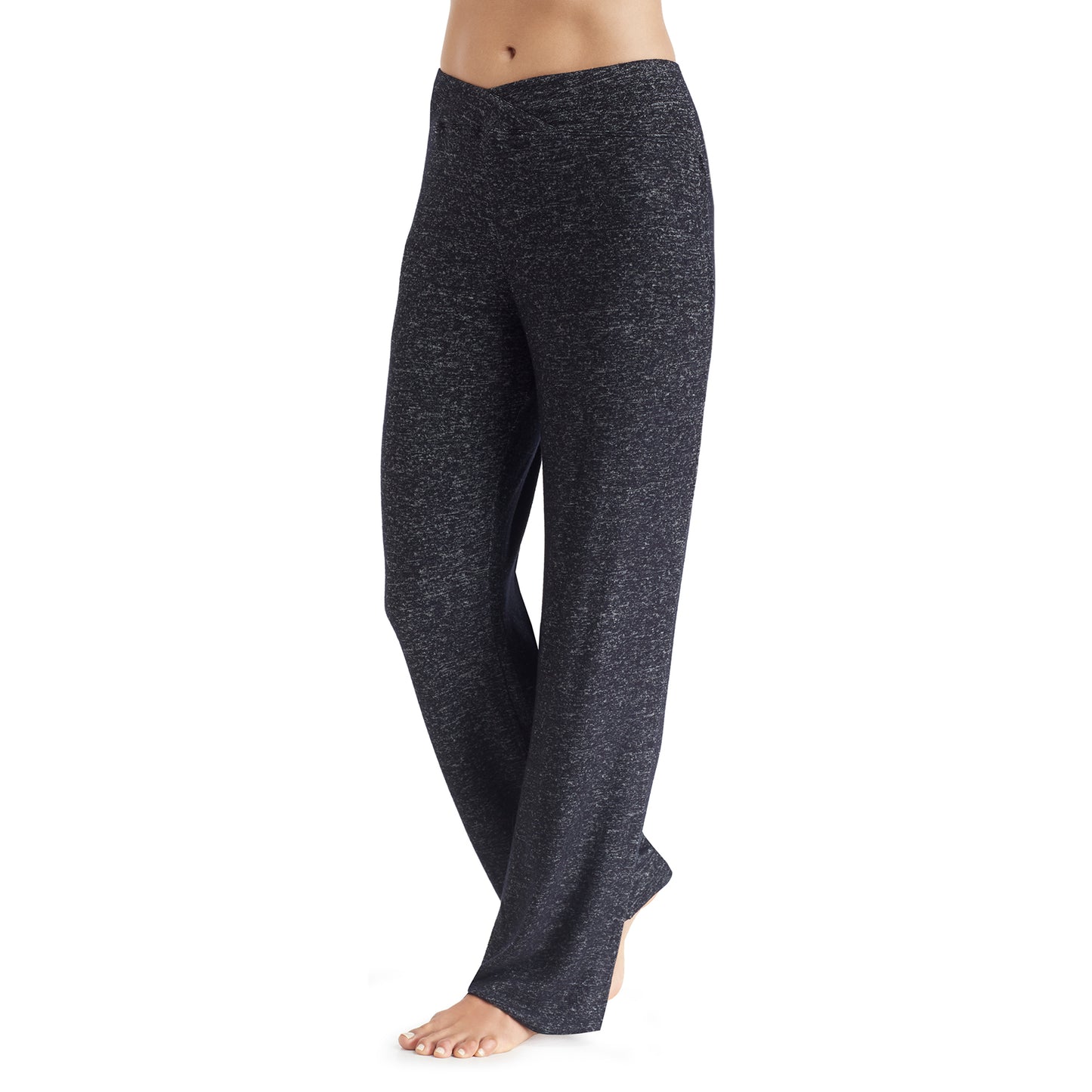 Marled Dark Charcoal; Model is wearing size S. She is 5’9”, Bust 32”, Waist 25.5”, Hips 36”. @A lady wearing a marled dark charcoal lounge pant.