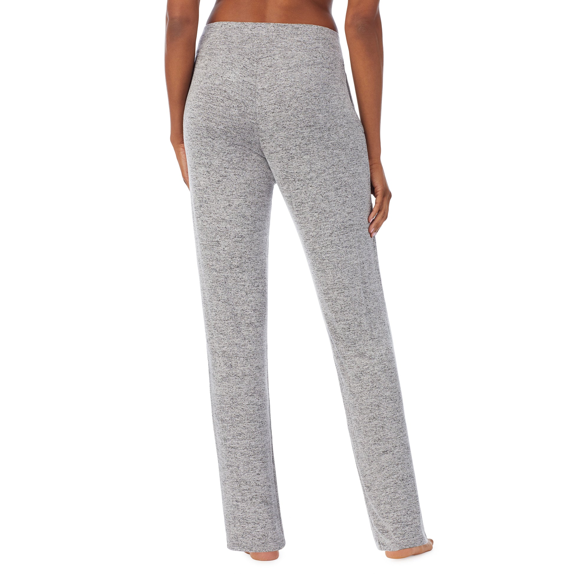 Marled Grey; Model is wearing size S. She is 5’9”, Bust 32”, Waist 25.5”, Hips 36”. @A lady wearing a marled grey lounge pant.