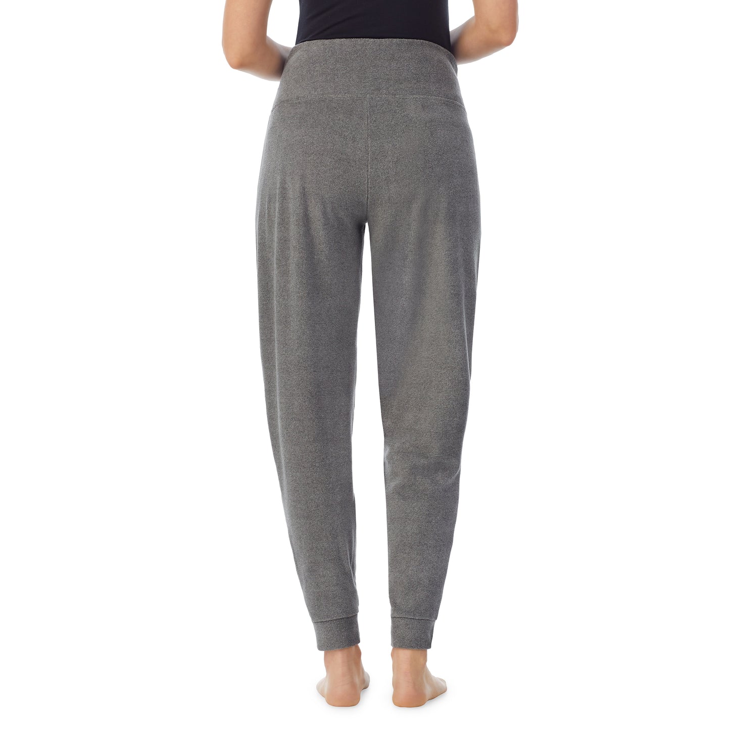 Charcoal Heather; Model is wearing size S. She is 5’9”, Bust 34”, Waist 24.5”, Hips 36.5”. @Lower body of a lady wearing a grey maternity jogger#Model is wearing a maternity bump.