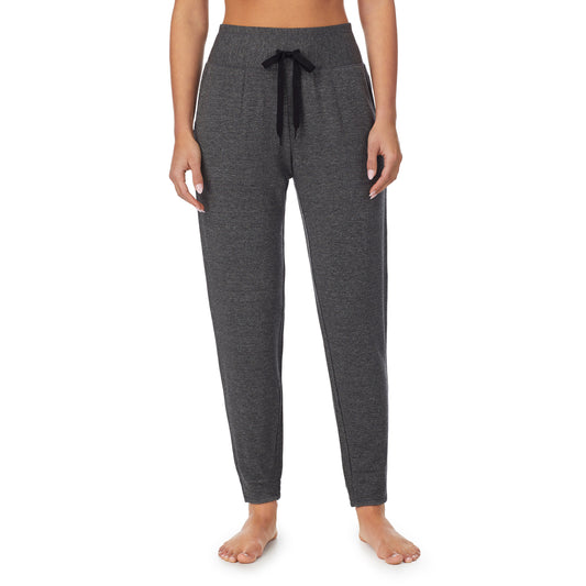 A lady wearing a charcoal heather jogger.