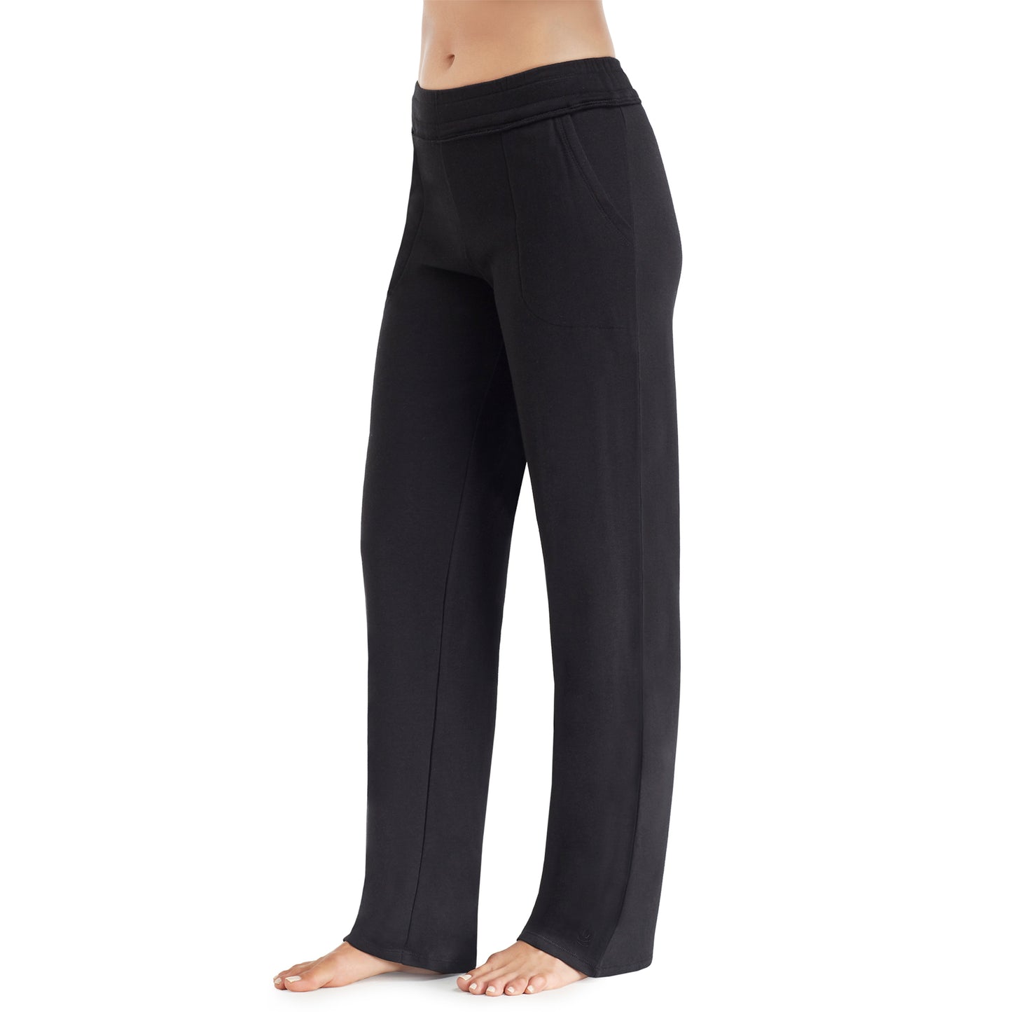 Black; Model is wearing size S. She is 5’9”, Bust 32”, Waist 25.5”, Hips 36”.@Lower body of a model wearing black bootcut pant