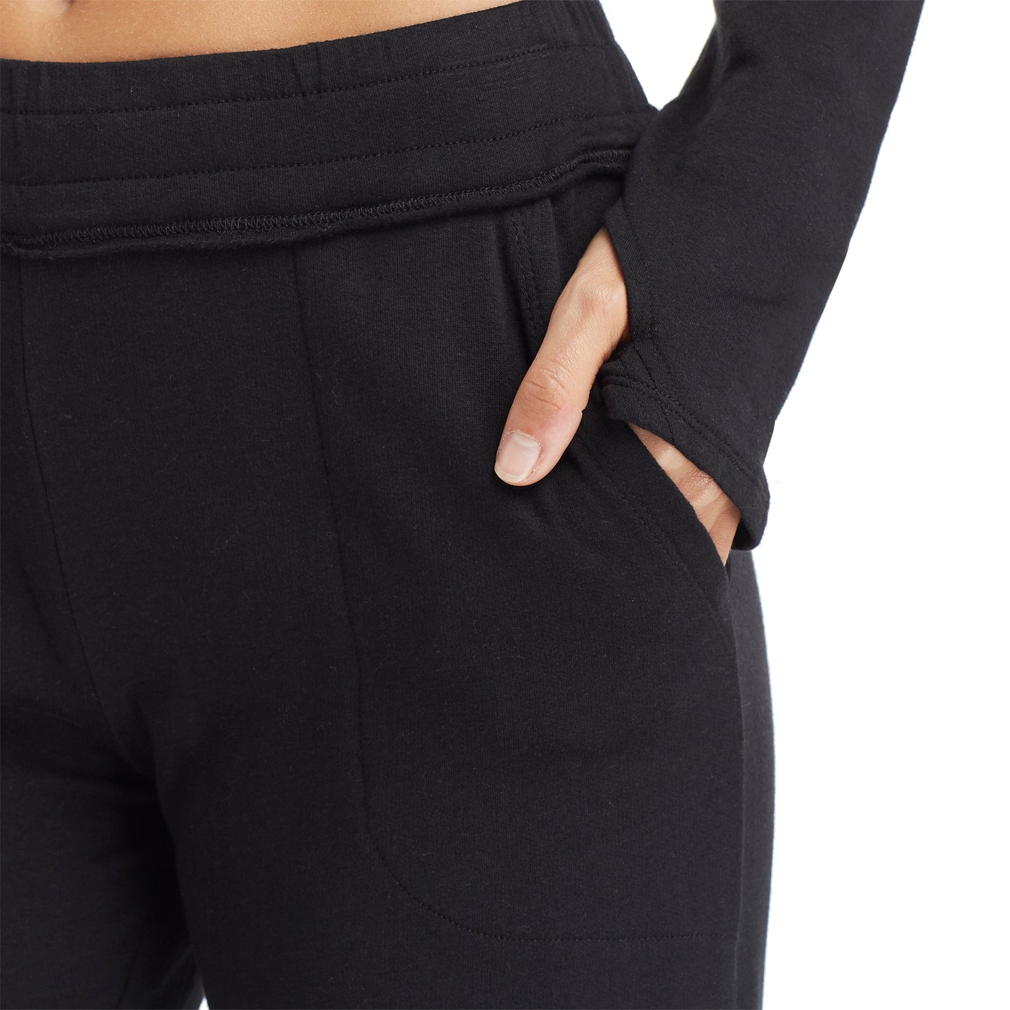 Black; Model is wearing size S. She is 5’9”, Bust 32”, Waist 25.5”, Hips 36”.@Lower body of a model wearing black bootcut pant