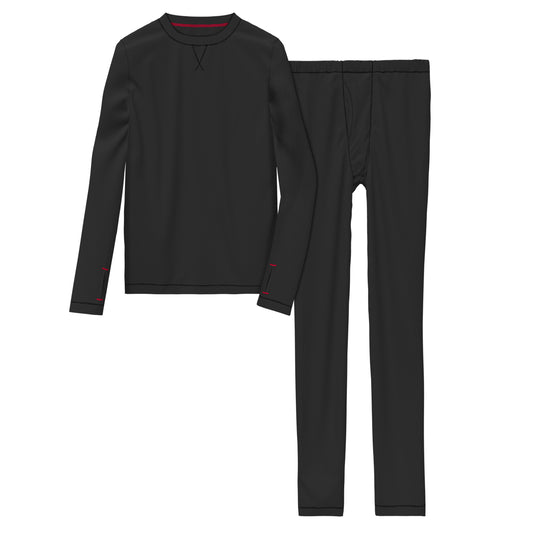 Black;@long sleeve crew t-shirt and pant set