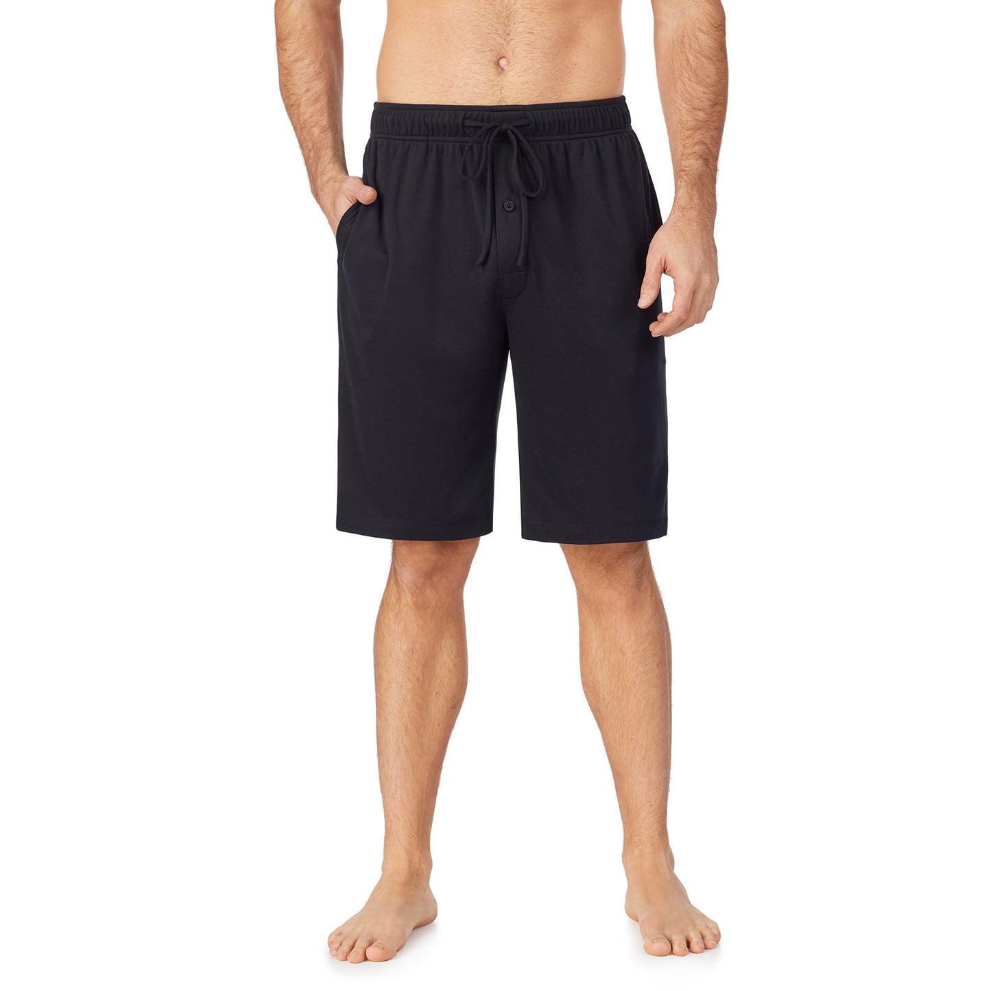 Black;Model is wearing size M. He is 6'1", Waist 30.5", Inseam 32".@ A lady wearingMens Far-Infrared Enhance Sleep Pant with Black print