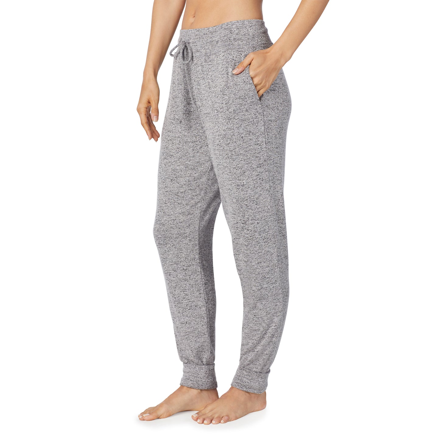 Marled Grey; Model is wearing size S. She is 5’9”, Bust 32”, Waist 25.5”, Hips 36”.@lower body of a lady wearing marled grey jogger