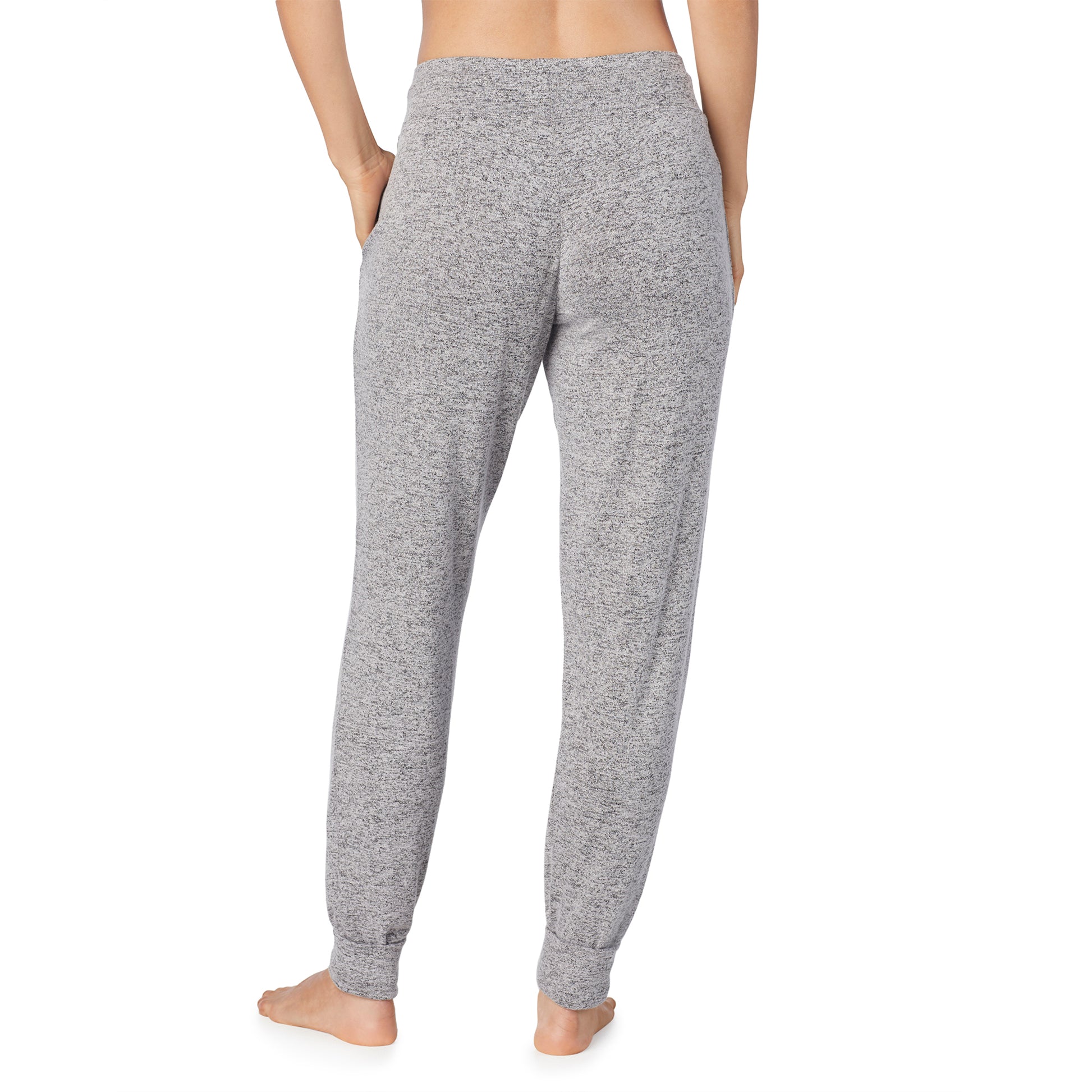 Marled Grey; Model is wearing size S. She is 5’9”, Bust 32”, Waist 25.5”, Hips 36”.@lower body of a lady wearing marled grey jogger