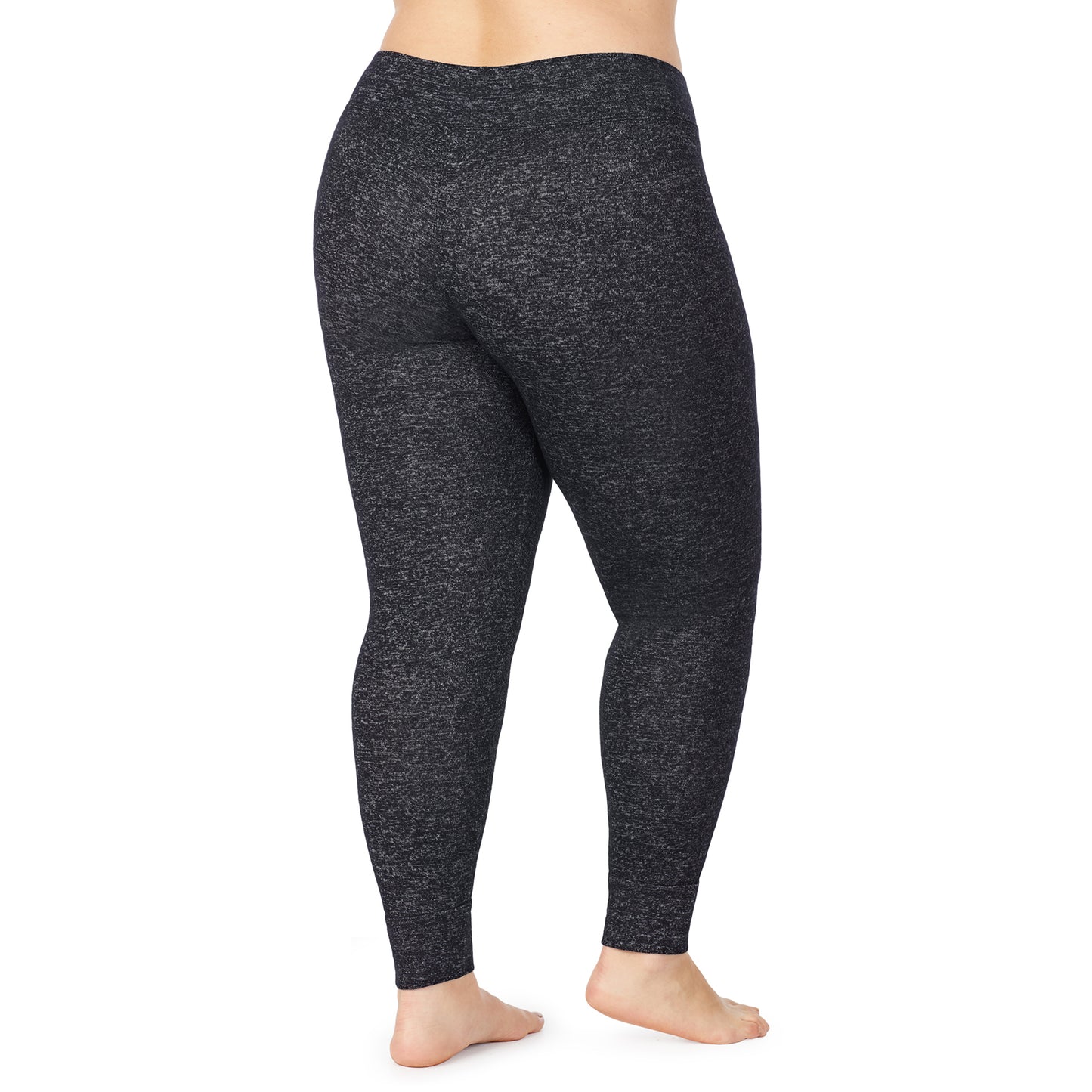 Marled Dark Charcoal; Model is wearing size 1X. She is 5'9", Bust 38", Waist 36", Hips 48.5". @A lady wearing a marled dark charcoal legging plus.