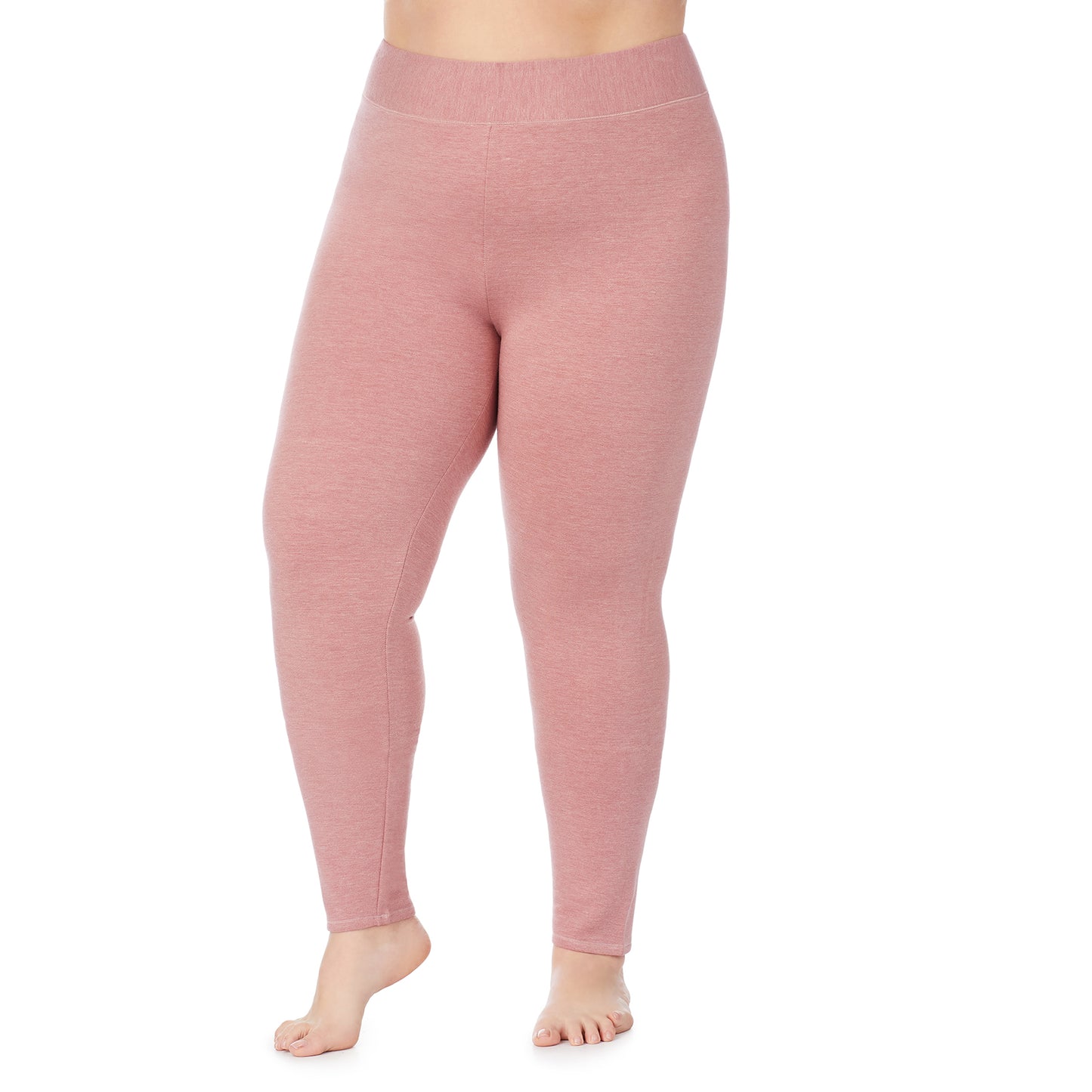 Mink Taupe Heather; Model is wearing size 1X. She is 5'9", Bust 38", Waist 36", Hips 48.5".@A lady wearing a mink taupe heather legging plus.