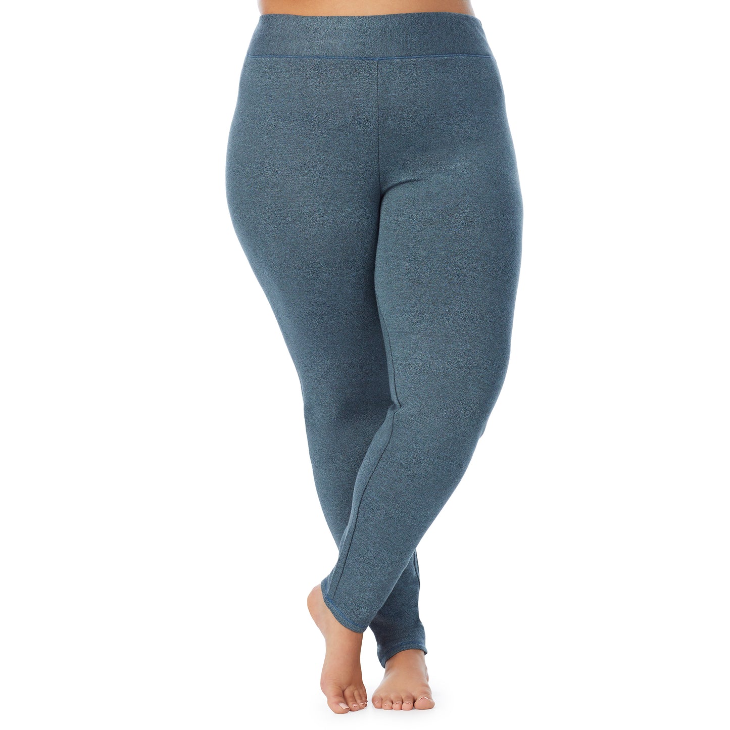 Cloud Blue Heather; Model is wearing size 1X. She is 5'9", Bust 38", Waist 36", Hips 48.5". @A lady wearing a cloud blue heather legging plus.