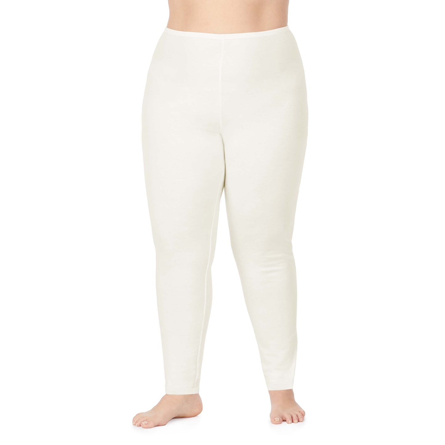 Ivory;Model is wearing size 1X. She is 5'9", Bust 38", Waist 36", Hips 48.5".@A lady wearing ivory softwear legging