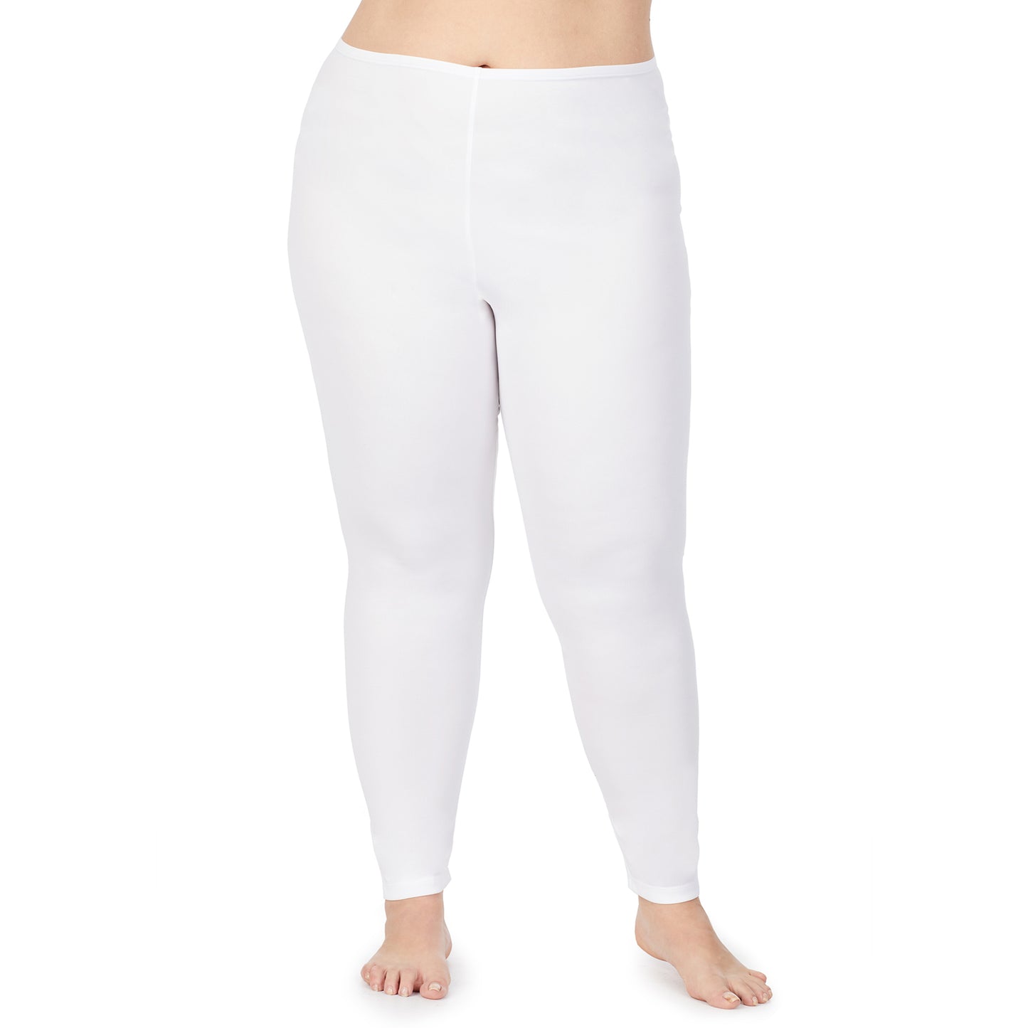 White; Model is wearing size 1X. She is 5'9", Bust 38", Waist 36", Hips 48.5".@lower body of A model wearing white legging