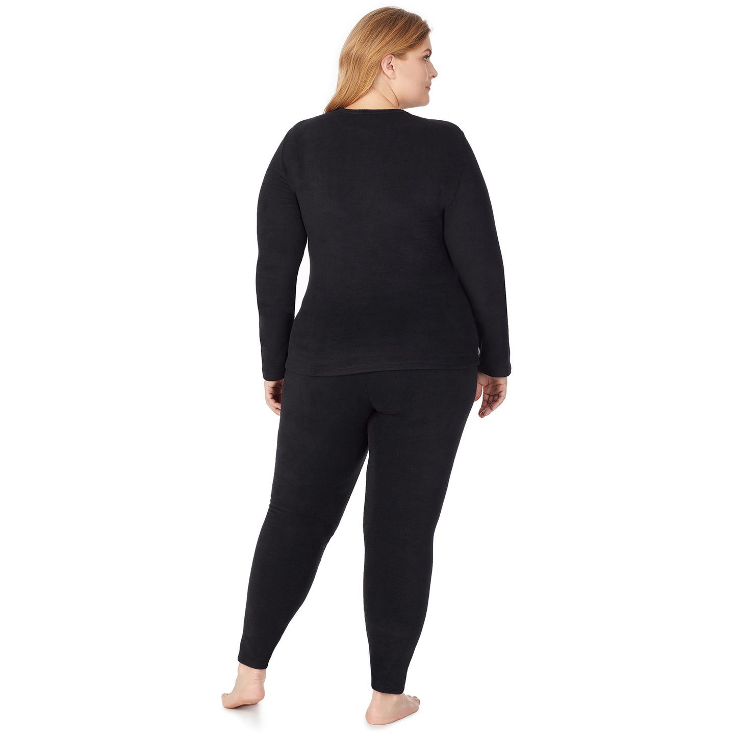 Black; Model is wearing size 1X. She is 5'9", Bust 38", Waist 36", Hips 48.5".@a lady wearing black legging !59% Polyester, 35% Recycled Polyester, 6% Spandex !