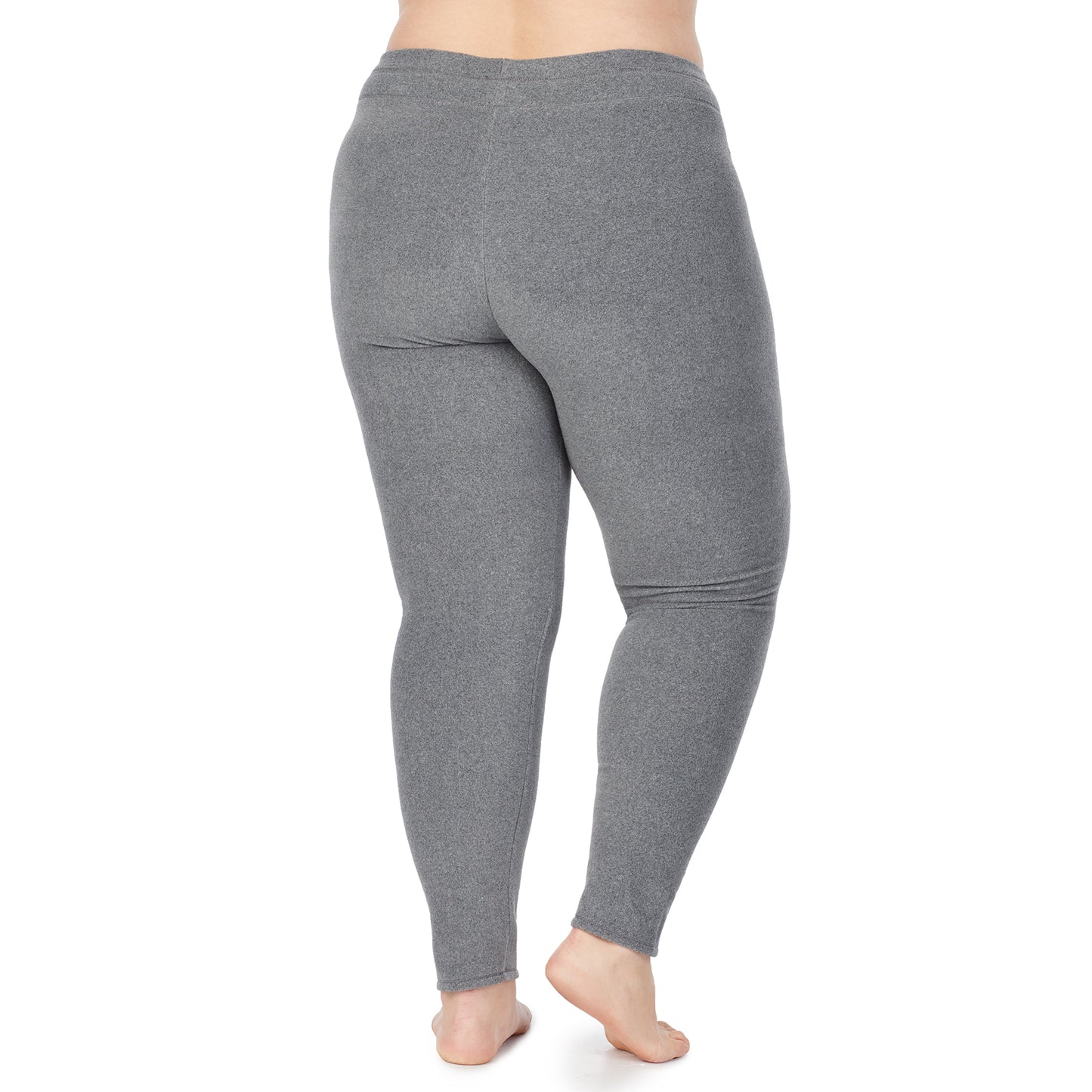 Charcoal Heather; Model is wearing size 1X. She is 5'9", Bust 38", Waist 36", Hips 48.5".@lower body of a lady wearing grey legging !59% Polyester, 35% Recycled Polyester, 6% Spandex !