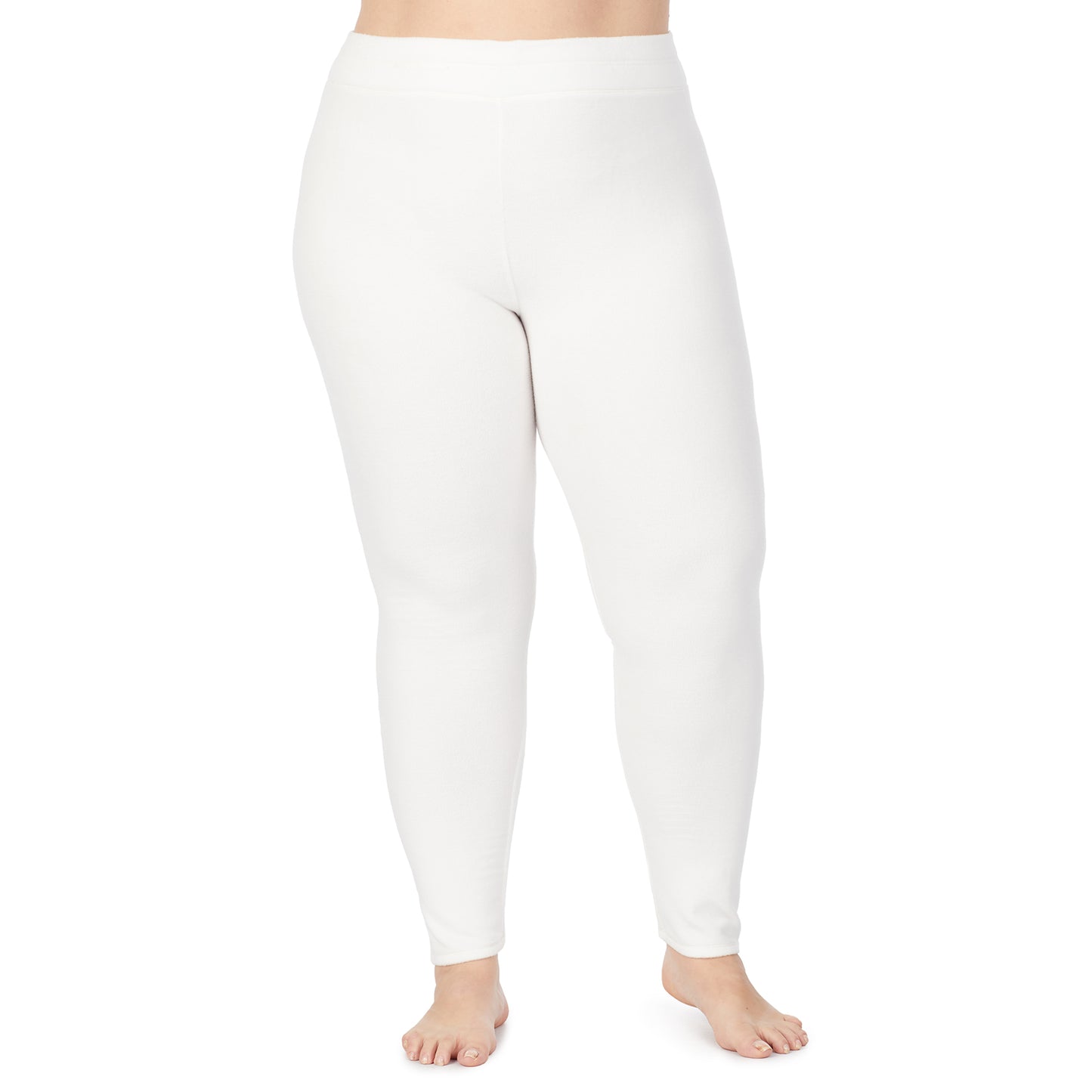 Off White; Model is wearing size 1X. She is 5'9", Bust 38", Waist 36", Hips 48.5".@lower body of a lady wearing white legging !59% Polyester, 35% Recycled Polyester, 6% Spandex !