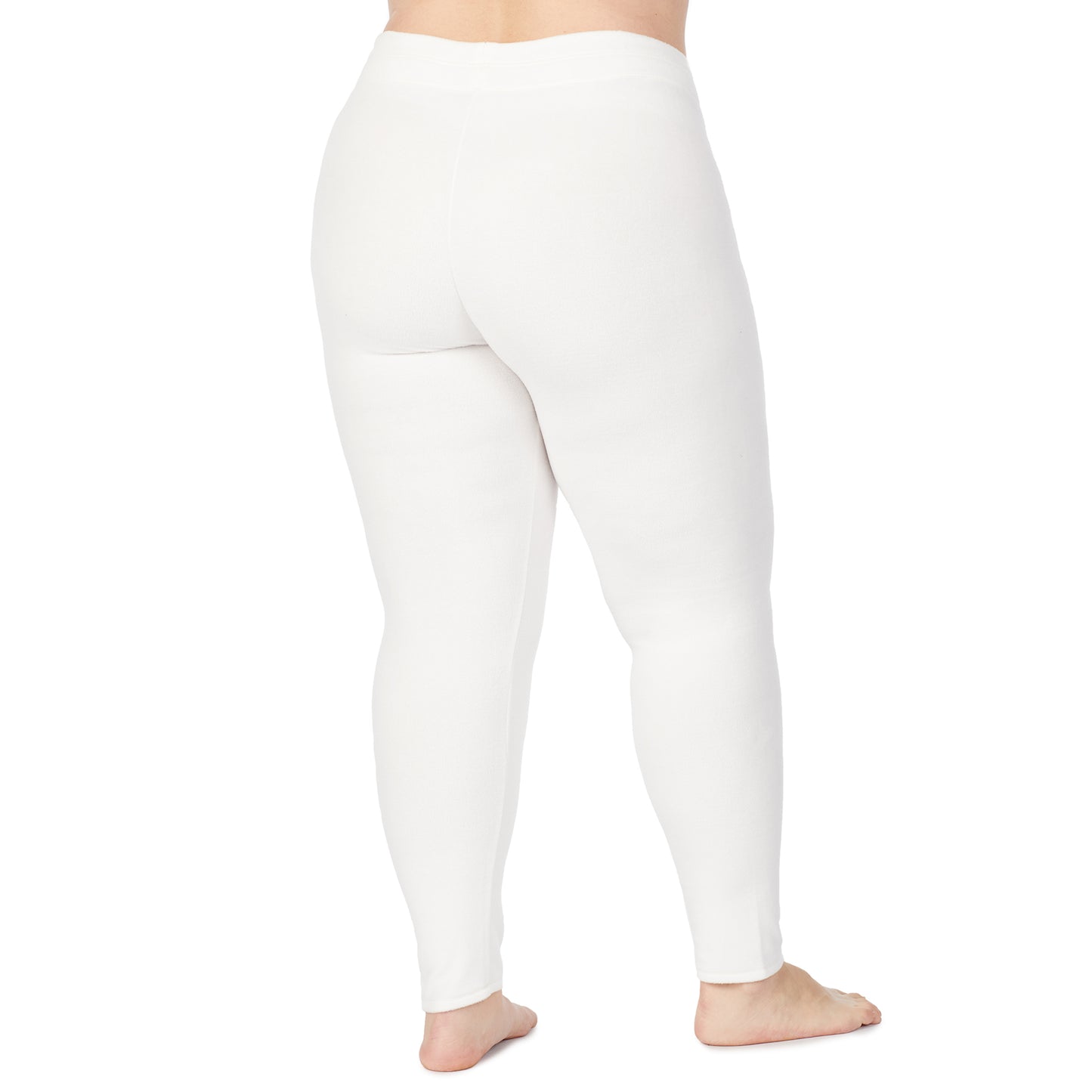 Off White; Model is wearing size 1X. She is 5'9", Bust 38", Waist 36", Hips 48.5".@lower body of a lady wearing white legging !59% Polyester, 35% Recycled Polyester, 6% Spandex !