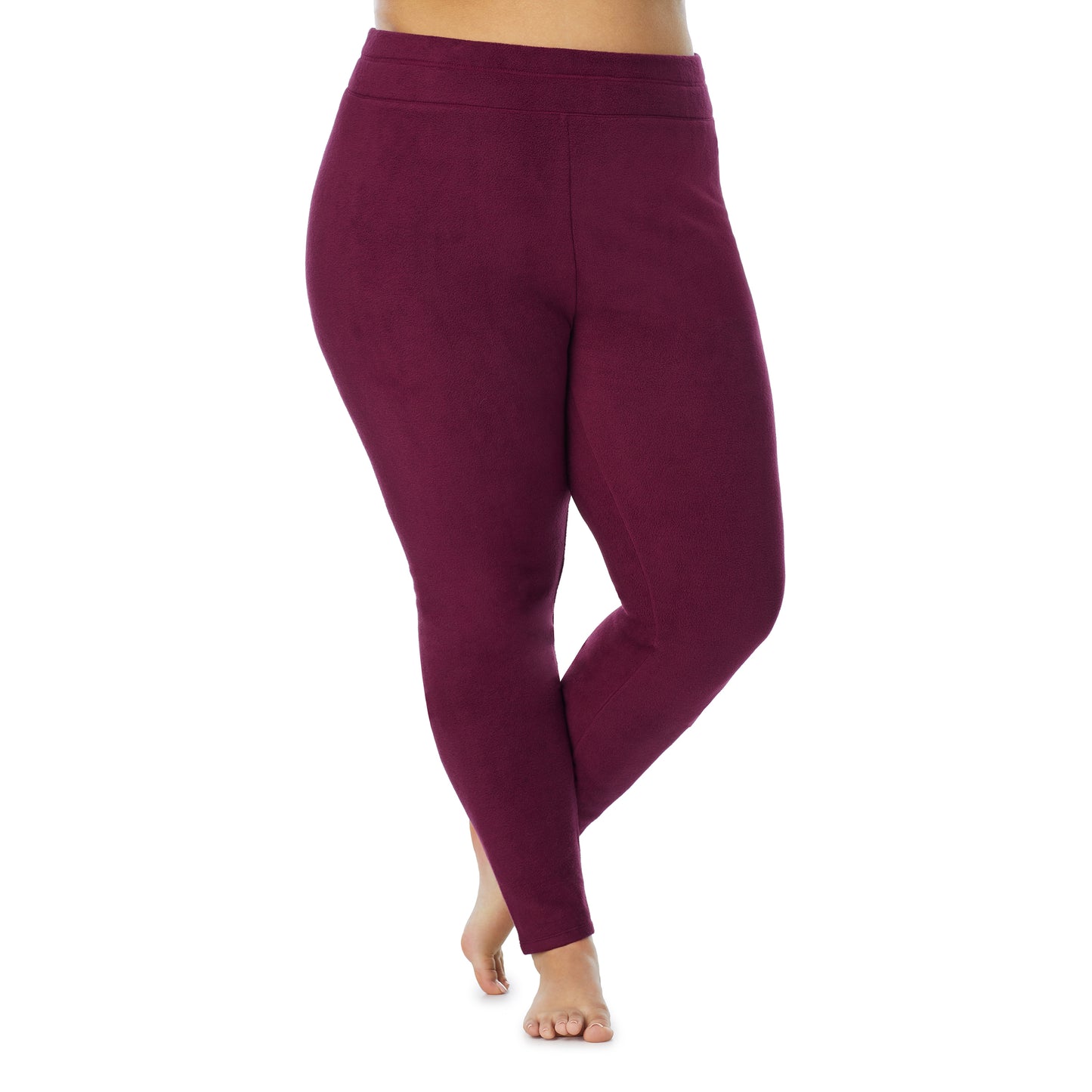 Grape; Model is wearing size 1X. She is 5'9", Bust 38", Waist 36", Hips 48.5".@lower body of a lady wearing grape legging !59% Polyester, 35% Recycled Polyester, 6% Spandex !
