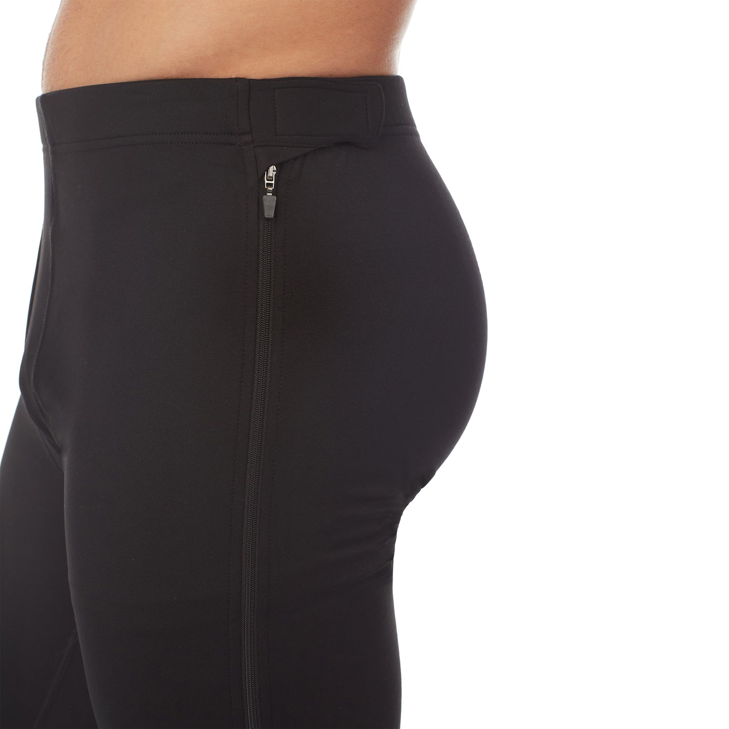 Black; Model is wearing size M. He is 6'1", Waist 32", Inseam 32".@lower body of a man wearing black zip off pant