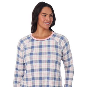 A lady wearing Brushed Sweater Knit Long Sleeve Top with Jogger 2-Pc Pajama Set PLUS