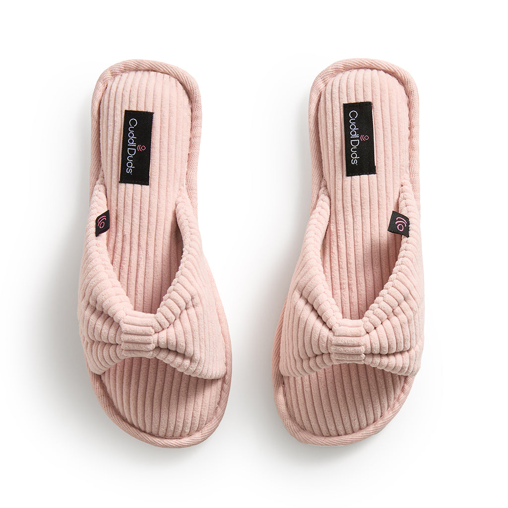 Light Pink; @A pair of light pink Gathered Corduroy Slide Slipper