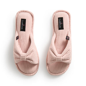A pair of light pink Gathered Corduroy Slide Slipper