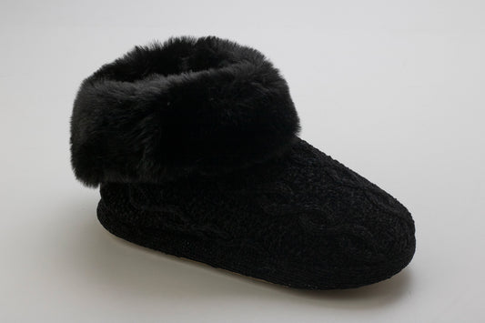Chenille Cable Knit Bootie Slipper