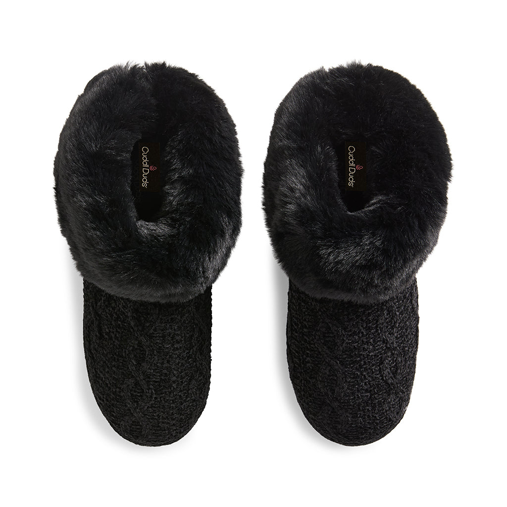 Black;@Chenille Cable Knit Bootie Slipper