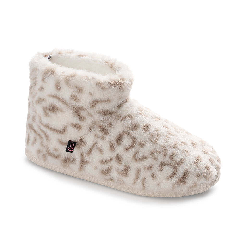 White Leopard/Ivory; @Faux Fur Short Bootie Slipper