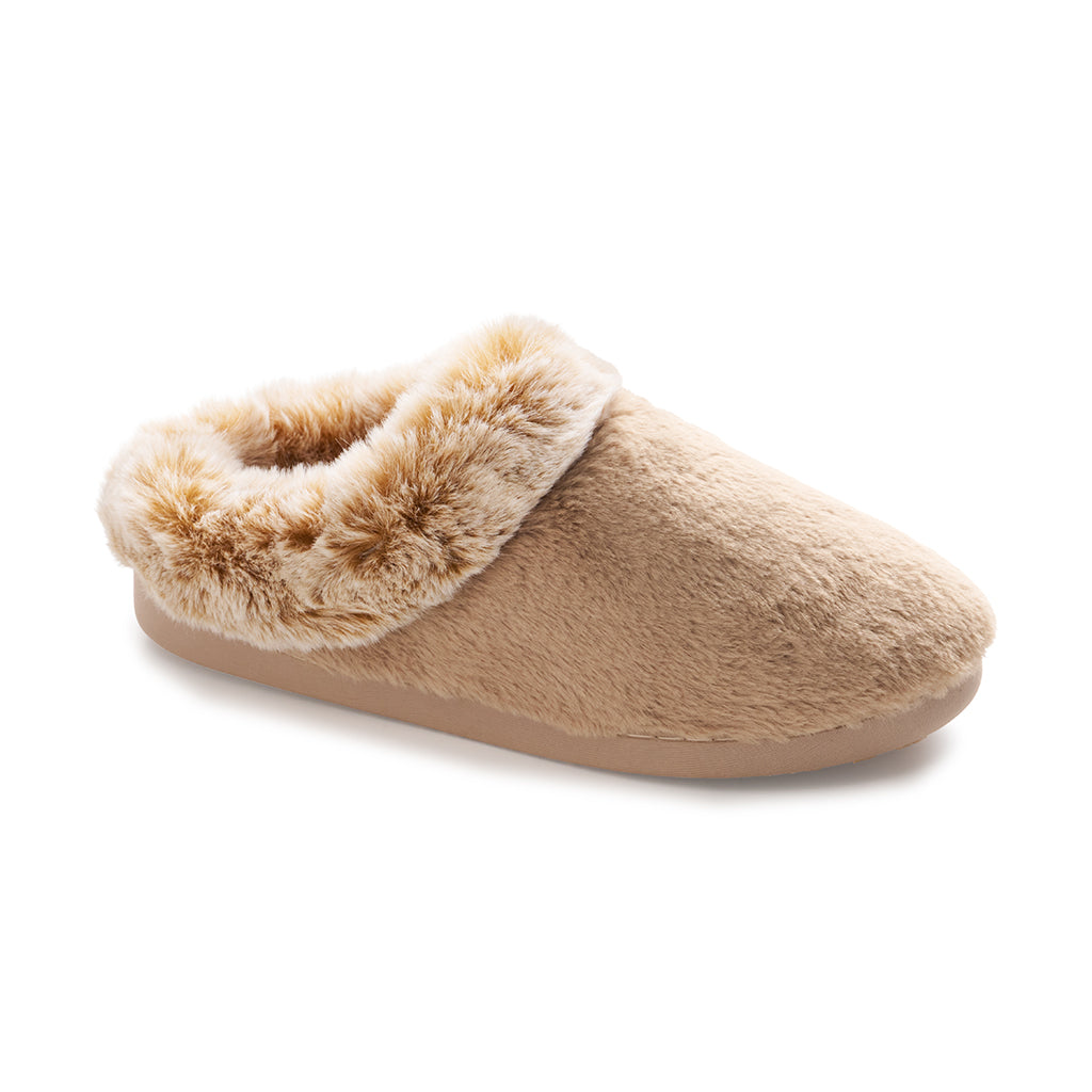 Two Tone Tan; @A Faux Fur Clog Slipper