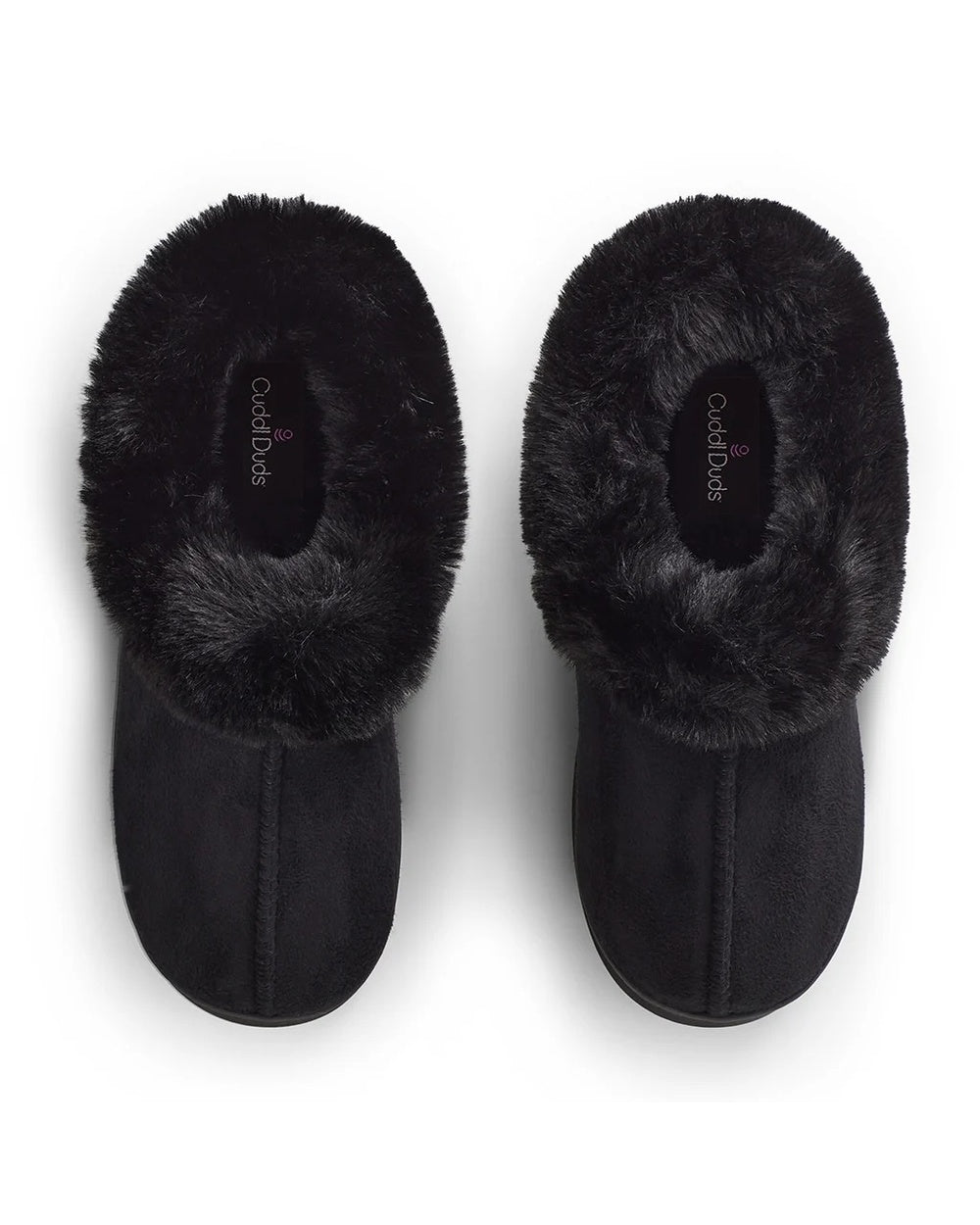Black;@Microsuede Clog Slipper with Sherpa Lining