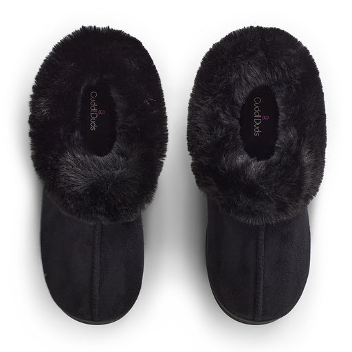 Black;@Microsuede Clog Slipper with Sherpa Lining