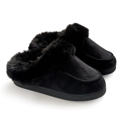 Black;@Microsuede Clog Slipper with Sherpa Lining