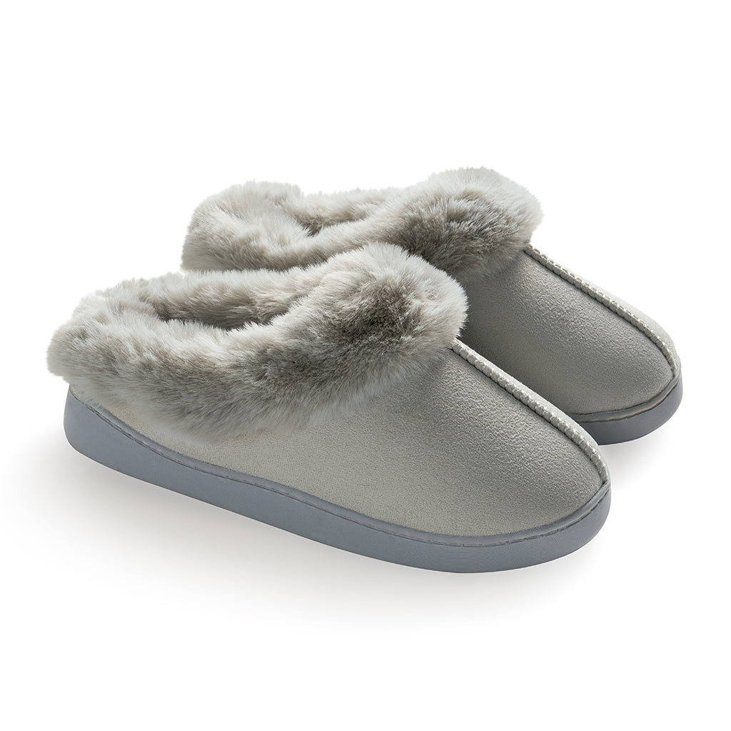 Light Gray;@Microsuede Clog Slipper with Sherpa Lining