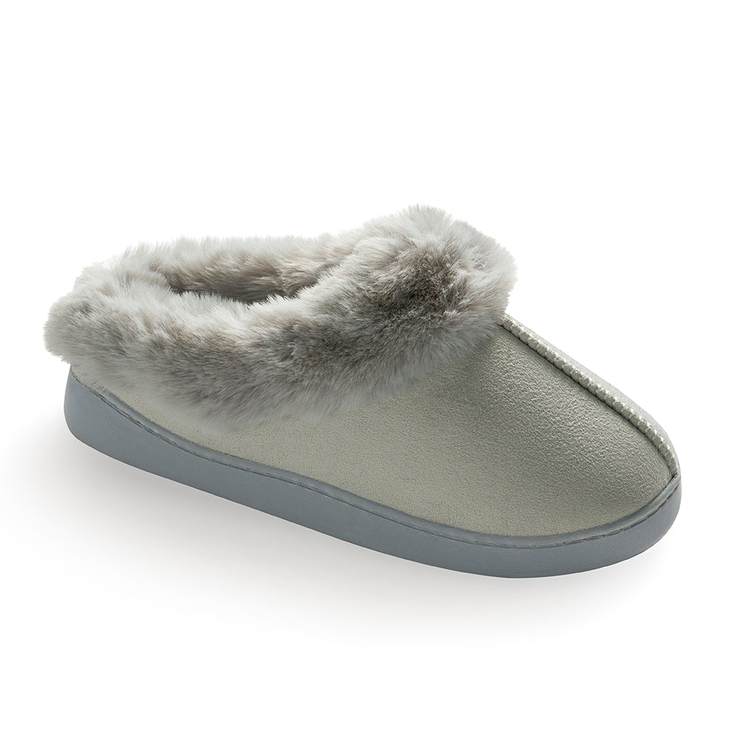 Light Gray;@Microsuede Clog Slipper with Sherpa Lining