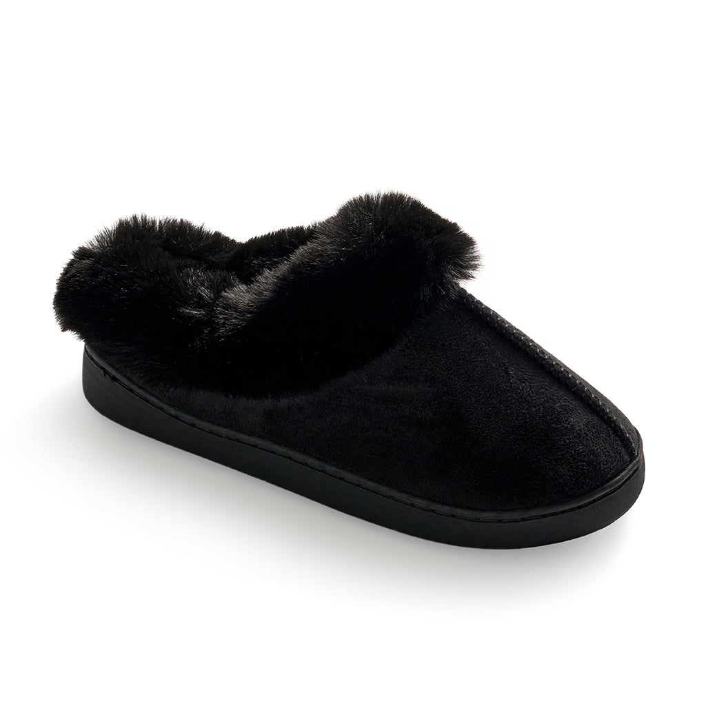 Black;@Microsuede Clog Slipper with Sherpa Lining