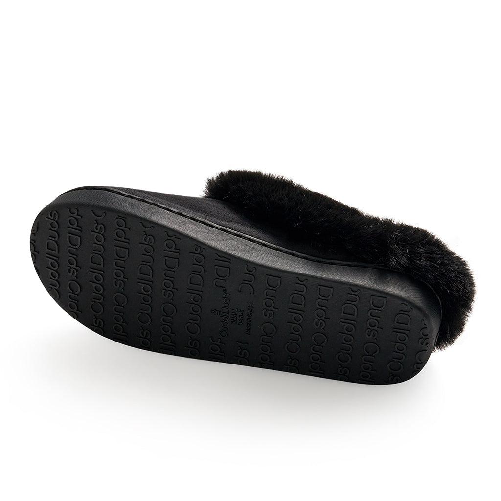 Black;@Microsuede Clog Slipper with Sherpa Lining